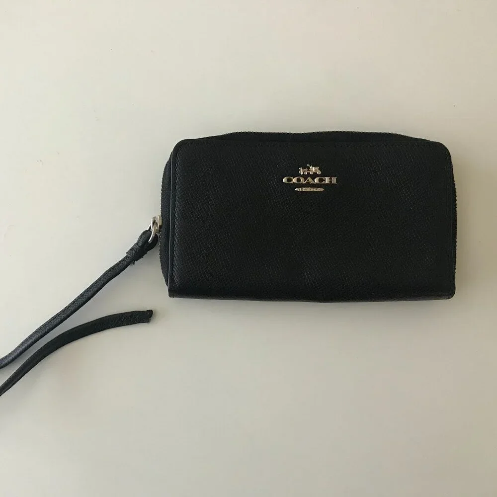 Coach Black Leather Zip Wristlet Wallet - Picture 2 of 11